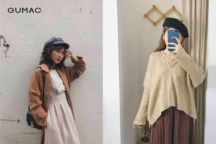Váy vintage mix cùng mũ beret